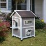 Pet House With Windows Pet Cabin Wooden Cat House Pet Nest Outdoor Kitty Shelter Weatherproof Cat Cave Two Floors Cat Condo
