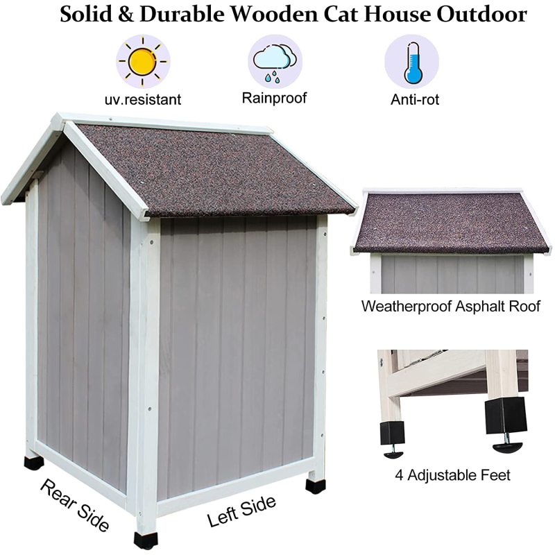 Pet House With Windows Pet Cabin Wooden Cat House Pet Nest Outdoor Kitty Shelter Weatherproof Cat Cave Two Floors Cat Condo