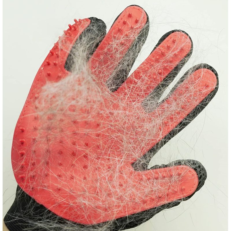 Gentle De Shedding Brush Glove - Enhanced Five Finger Design - Efficient Pet Hair Remover - Perfect for Dog & Cat with Long & Sh