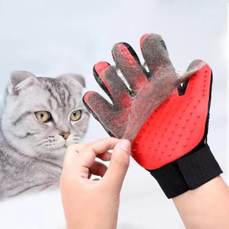 Gentle De Shedding Brush Glove - Enhanced Five Finger Design - Efficient Pet Hair Remover - Perfect for Dog & Cat with Long & Sh