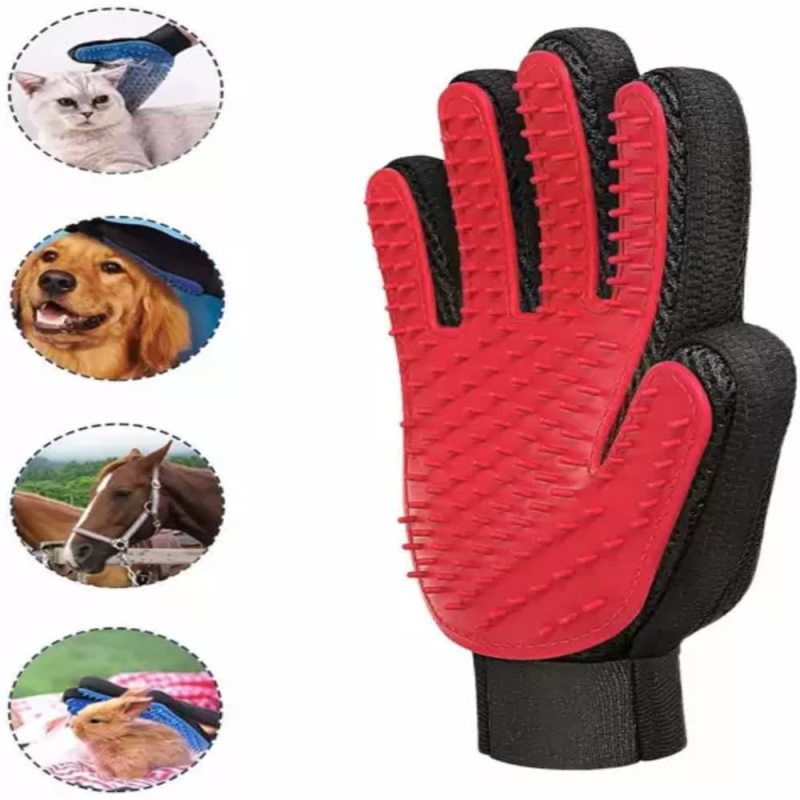 Gentle De Shedding Brush Glove - Enhanced Five Finger Design - Efficient Pet Hair Remover - Perfect for Dog & Cat with Long & Sh