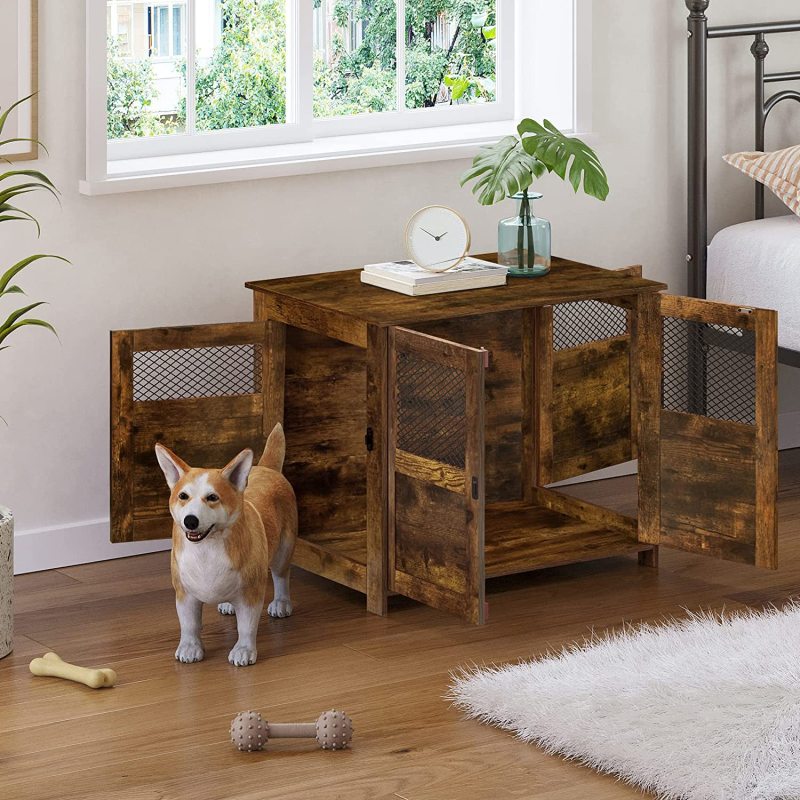 Indoor Decorative Wooden Dog Kennel with Lockable Doors