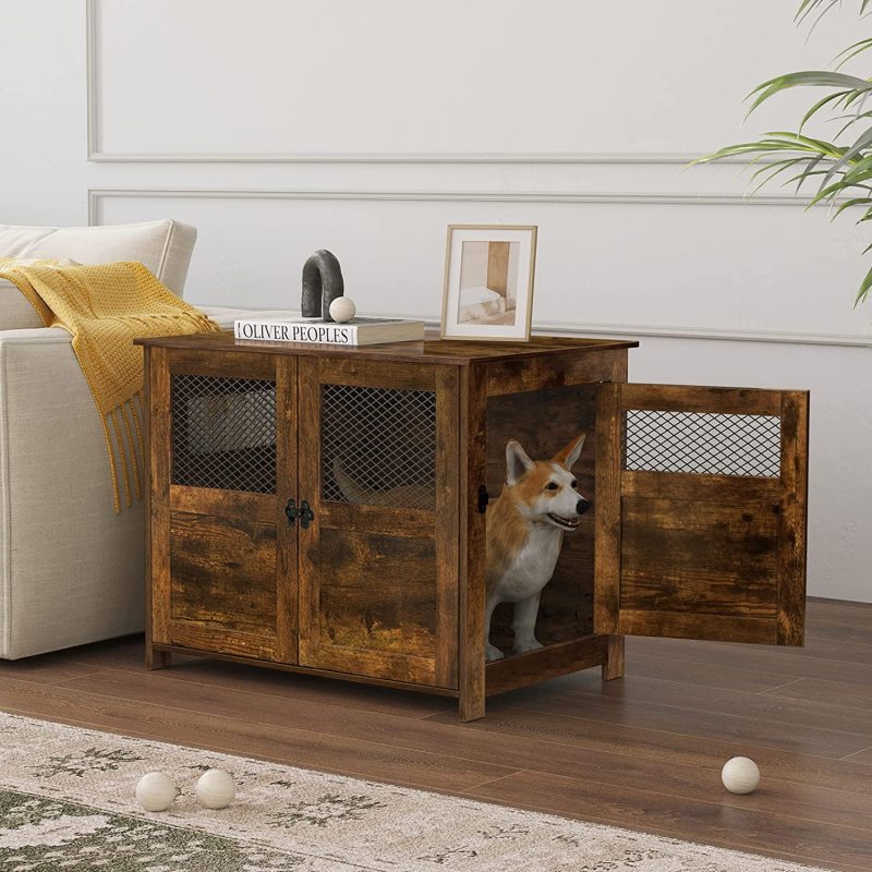Indoor Decorative Wooden Dog Kennel with Lockable Doors