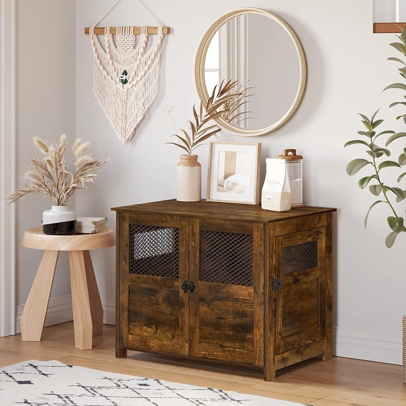Indoor Decorative Wooden Dog Kennel with Lockable Doors