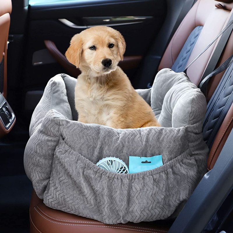Pet Booster Seat Ultra Soft Car Travel Bed with Built-in Leash and Side Pocket, Washable Car Safety Seats