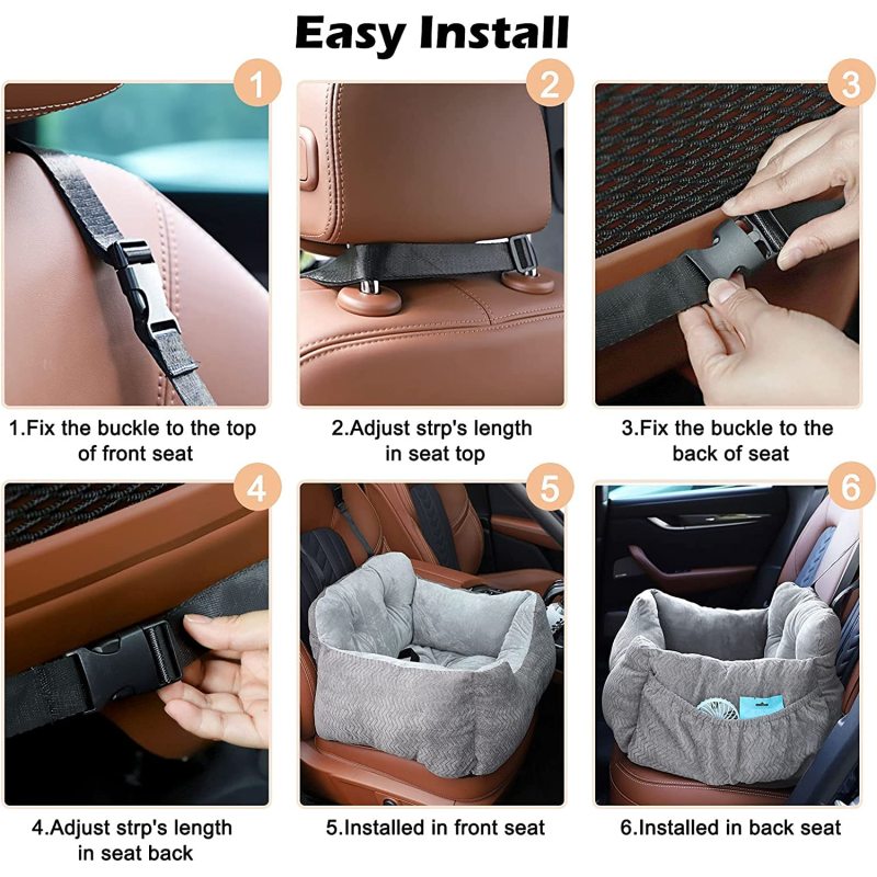 Pet Booster Seat Ultra Soft Car Travel Bed with Built-in Leash and Side Pocket, Washable Car Safety Seats