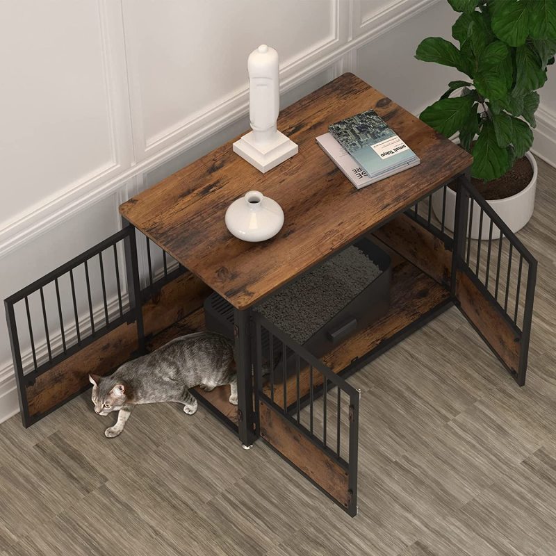 Decorative Tall Wooden Metal Kennel Pet Cage House Indoor with Sturdy Locks for Medium Pet