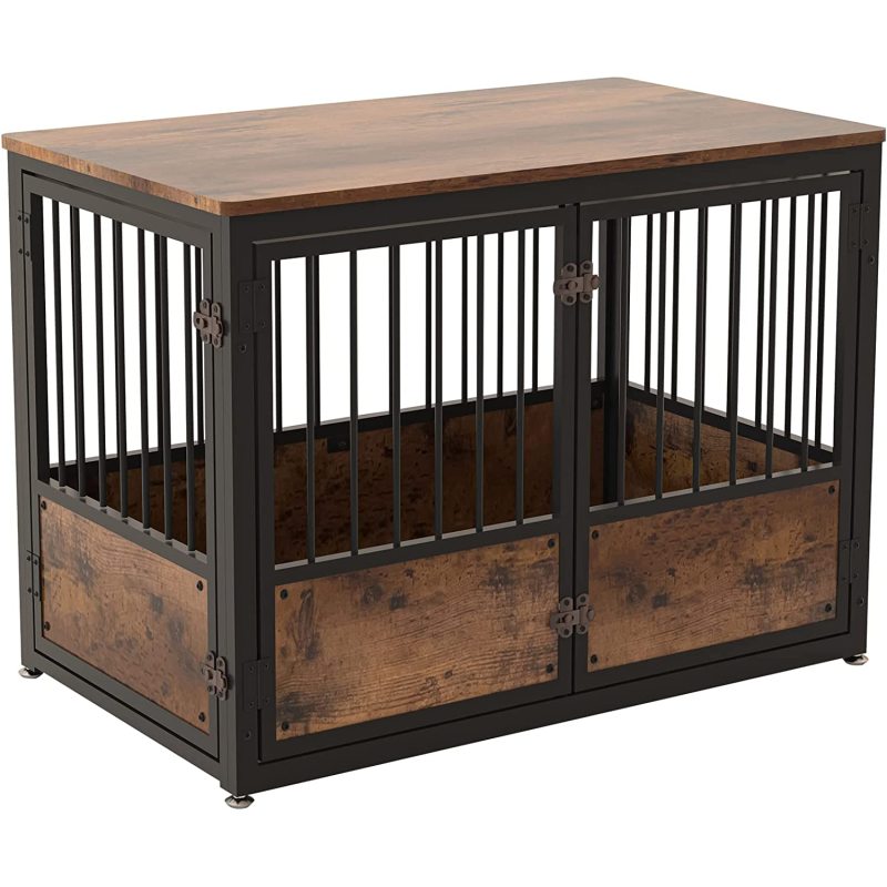 Decorative Tall Wooden Metal Kennel Pet Cage House Indoor with Sturdy Locks for Medium Pet