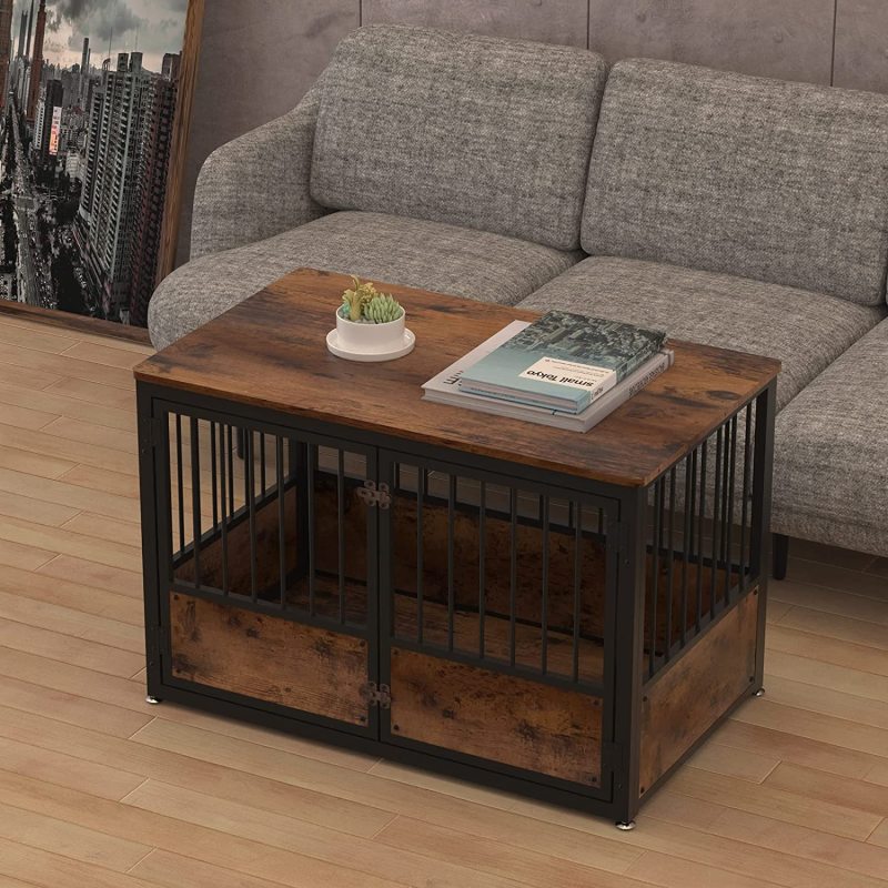 Decorative Tall Wooden Metal Kennel Pet Cage House Indoor with Sturdy Locks for Medium Pet