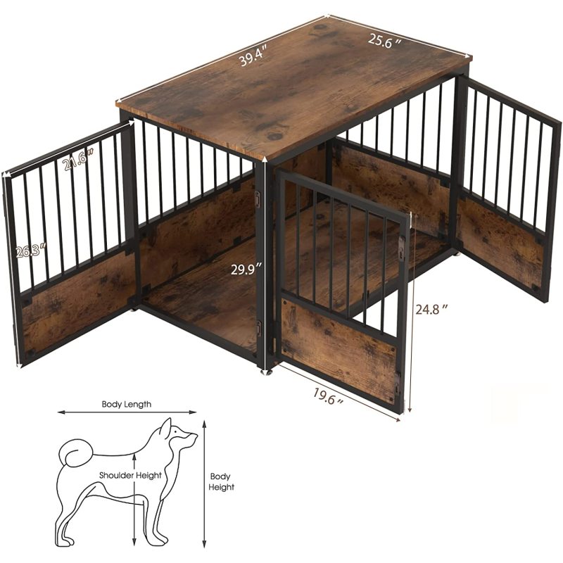 Decorative Tall Wooden Metal Kennel Pet Cage House Indoor with Sturdy Locks for Medium Pet