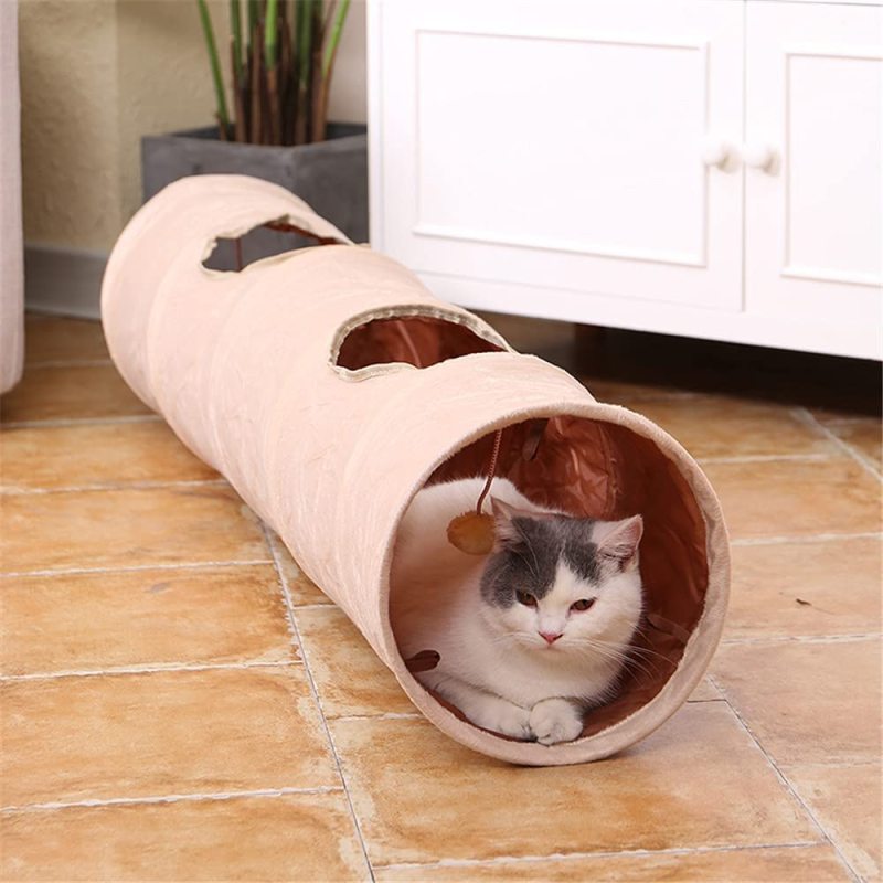 Durable Suede Fabric Cat Tunnel with Ball and Hole For Cats and Rabbits
