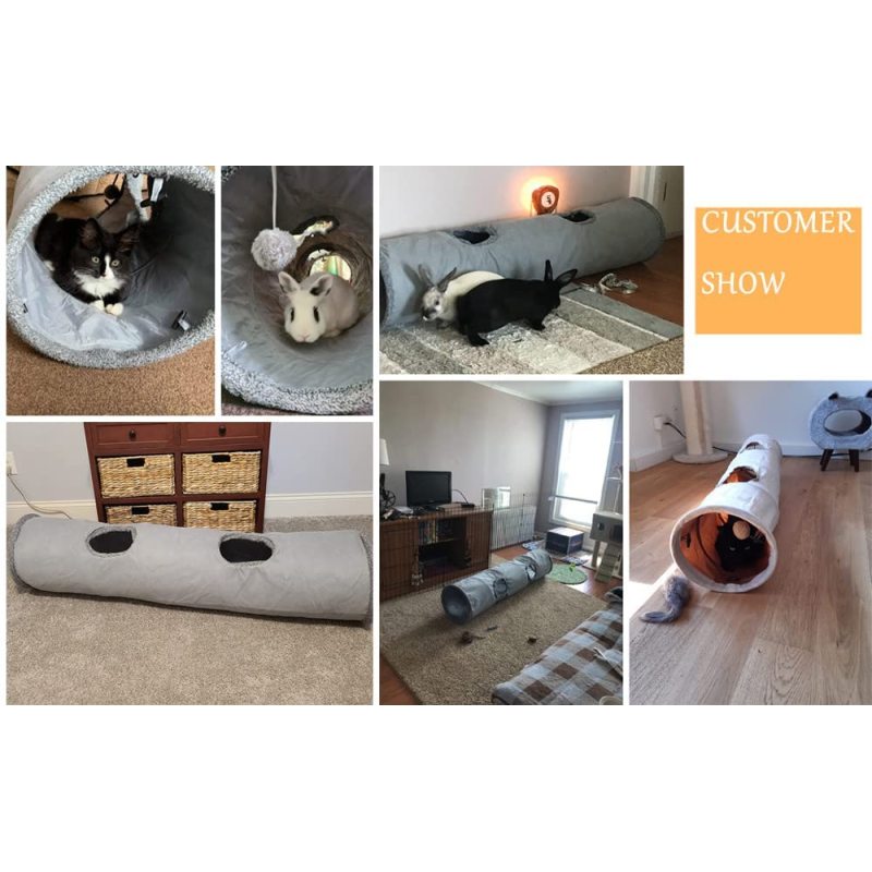 Durable Suede Fabric Cat Tunnel with Ball and Hole For Cats and Rabbits