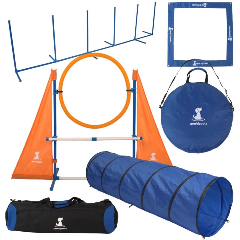 Complete Outdoor Dog Agility Training Equipment Course with Weave Poles Pause Box Tunnel