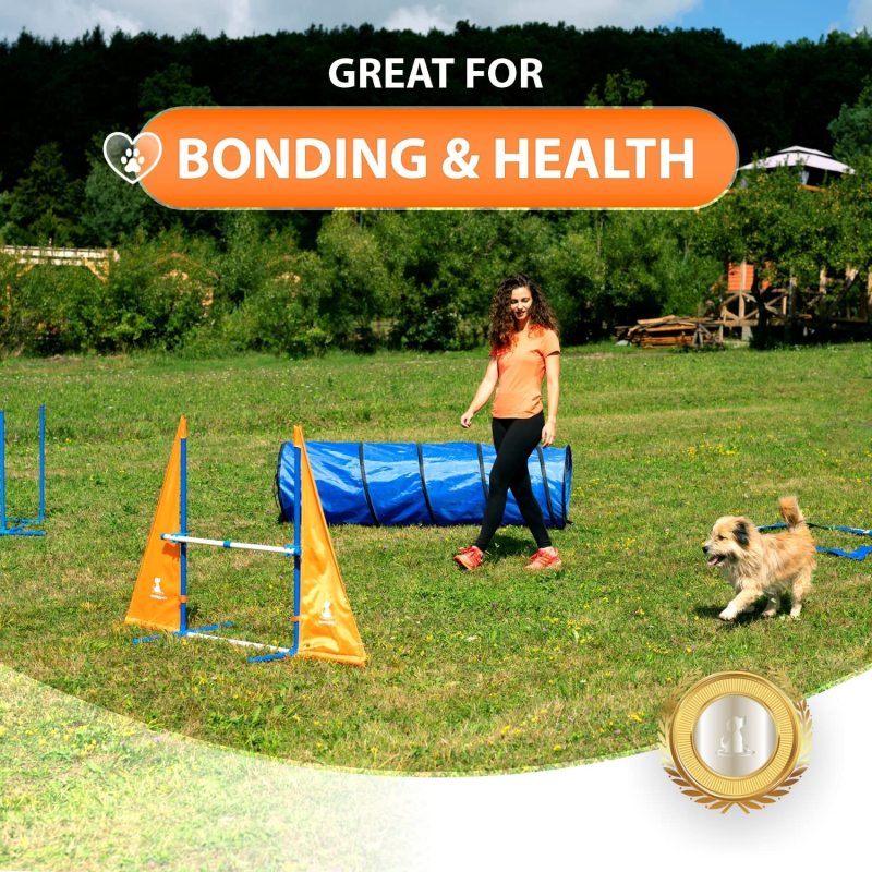 Complete Outdoor Dog Agility Training Equipment Course with Weave Poles Pause Box Tunnel