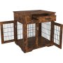 Furniture Style Dog Crate End Table with Drawer Decorative Pet Crate House Pet Kennels with Double Doors
