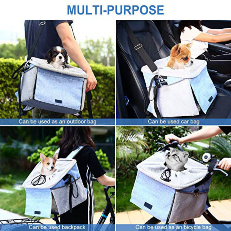 Pet Carrier Bicycle Basket Bag Booster Backpack Front Seat Cover with 2 Big Side Pockets Breathable Cat Travel Bag