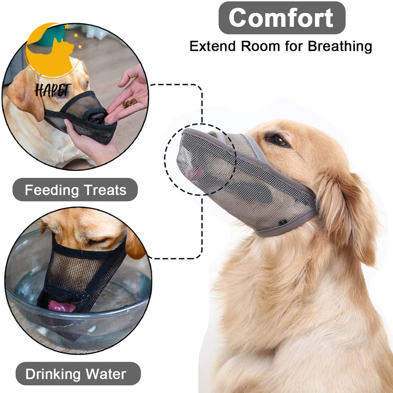 Dog Muzzle to Prevent Biting Barking and Chewing with Adjustable Loop Breathable Mesh Soft Fabric