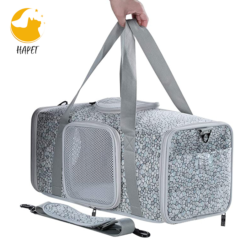 Pet Carrier With Expandable Tunnel Airline Approved Soft Dog Cat Carrier Pet Taxi With Breathable Mesh Removable Cushion