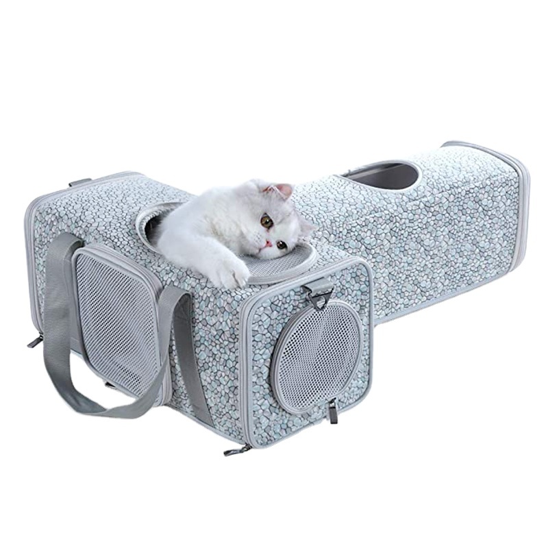 Pet Carrier With Expandable Tunnel Airline Approved Soft Dog Cat Carrier Pet Taxi With Breathable Mesh Removable Cushion