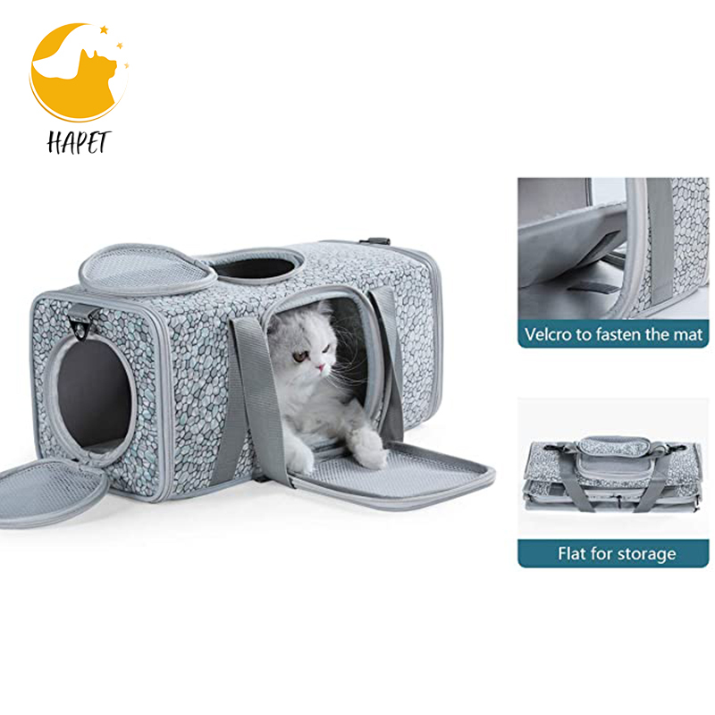 Pet Carrier With Expandable Tunnel Airline Approved Soft Dog Cat Carrier Pet Taxi With Breathable Mesh Removable Cushion