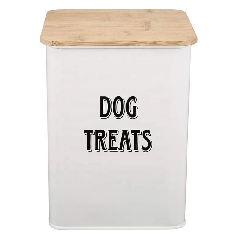 Dog Food and Treats Storage tin Containers Set with Scoop for Dogs-Tight Fitting Wood Lids-Coated Carbon Steel-Storage Canister