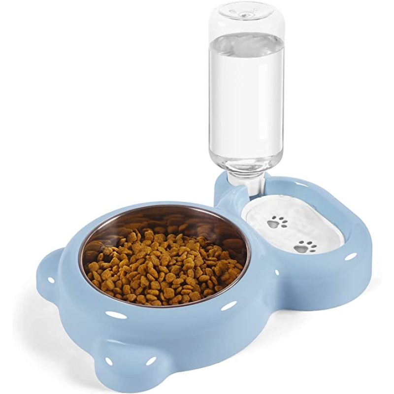 Double Dog Cat Bowls Pet Water and Food Bowl Set with Automatic Water Dispenser Bottle