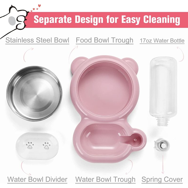 Double Dog Cat Bowls Pet Water and Food Bowl Set with Automatic Water Dispenser Bottle