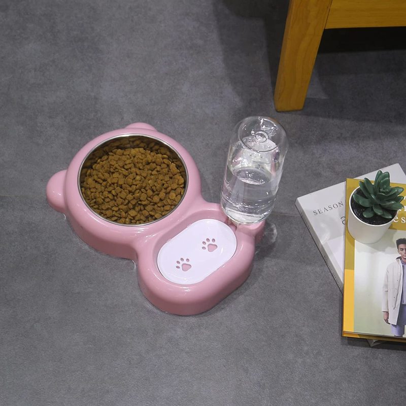 Double Dog Cat Bowls Pet Water and Food Bowl Set with Automatic Water Dispenser Bottle