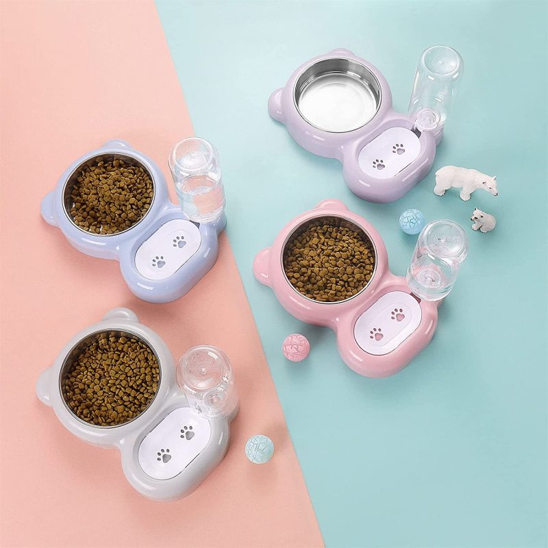 Double Dog Cat Bowls Pet Water and Food Bowl Set with Automatic Water Dispenser Bottle
