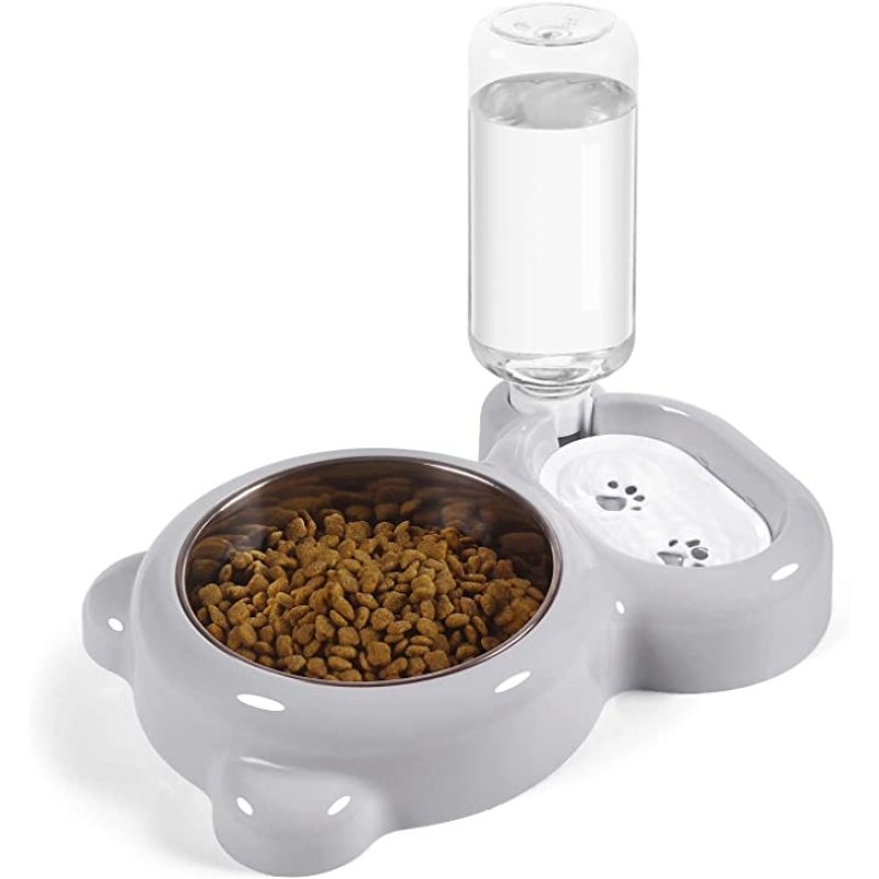 Double Dog Cat Bowls Pet Water and Food Bowl Set with Automatic Water Dispenser Bottle