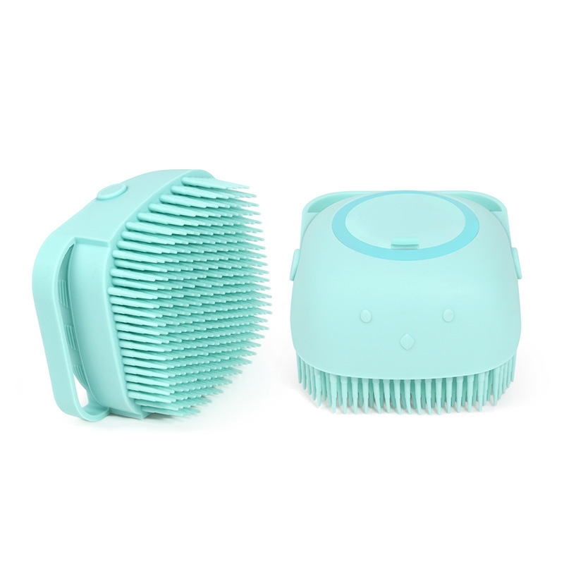 Dog Brush Bath Massage Brush Shampoo Dispenser for Pet Grooming Deshedding Soft Silicone Bristles