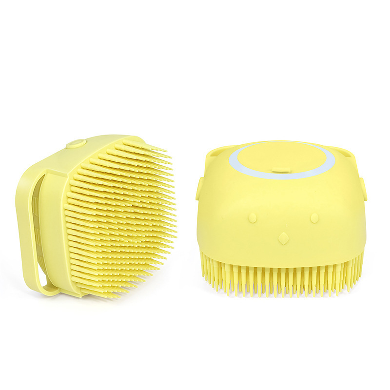 Dog Brush Bath Massage Brush Shampoo Dispenser for Pet Grooming Deshedding Soft Silicone Bristles