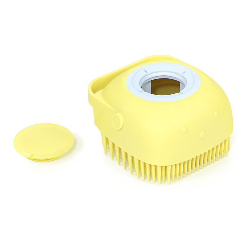 Dog Brush Bath Massage Brush Shampoo Dispenser for Pet Grooming Deshedding Soft Silicone Bristles