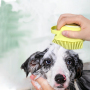 Dog Brush Bath Massage Brush Shampoo Dispenser for Pet Grooming Deshedding Soft Silicone Bristles