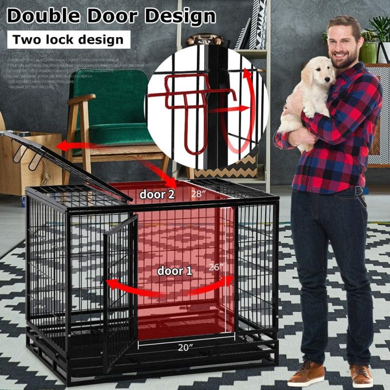 Plastic Tray Double Doors Dog Kennel Pet Playpen Large Dogs Heavy Duty