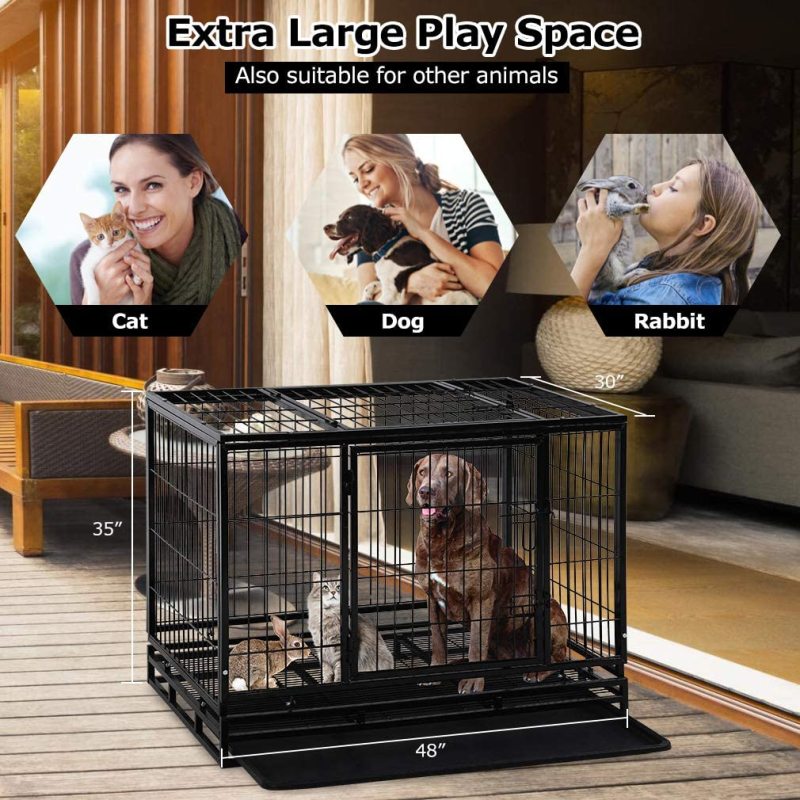 Plastic Tray Double Doors Dog Kennel Pet Playpen Large Dogs Heavy Duty