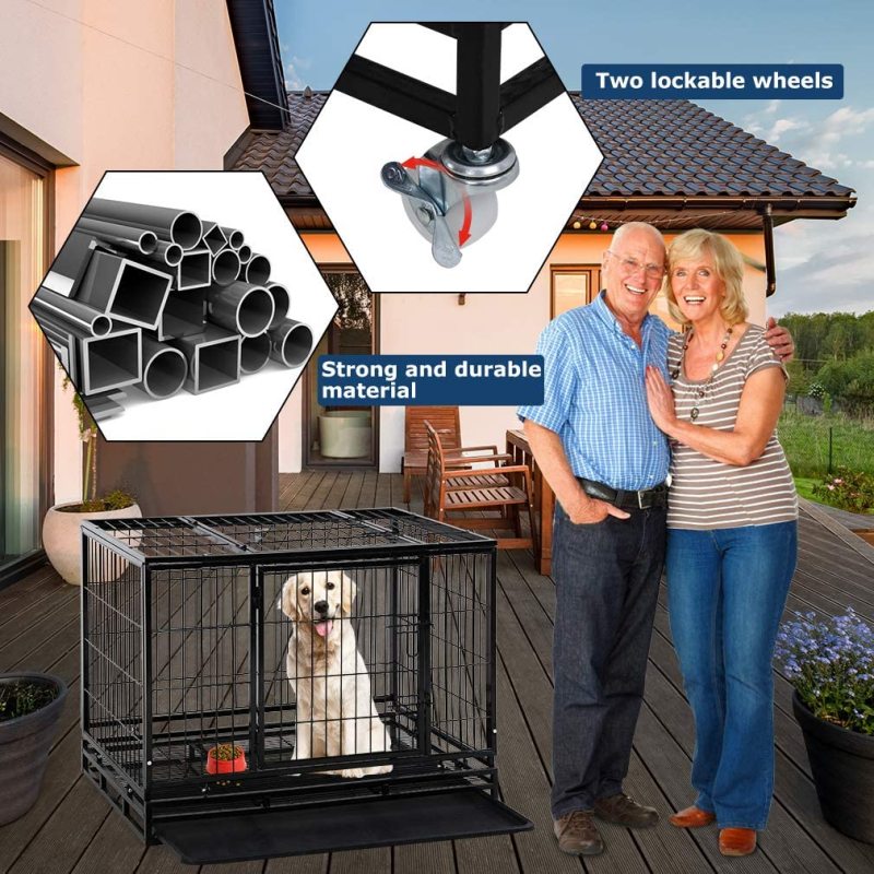 Plastic Tray Double Doors Dog Kennel Pet Playpen Large Dogs Heavy Duty