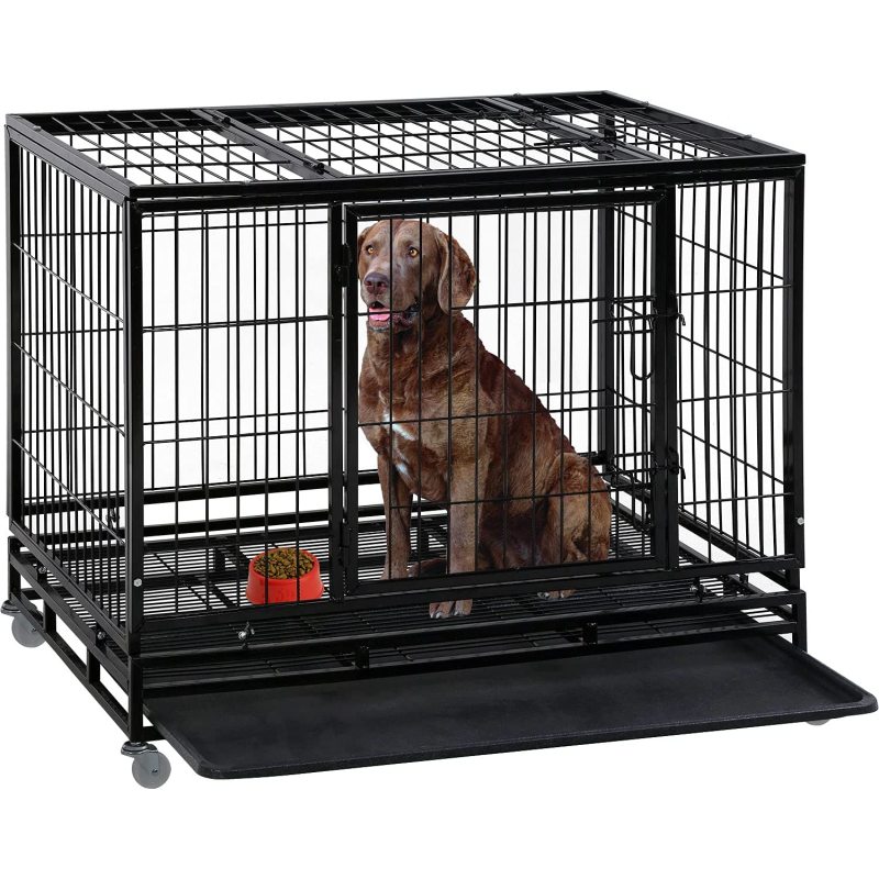 Plastic Tray Double Doors Dog Kennel Pet Playpen Large Dogs Heavy Duty