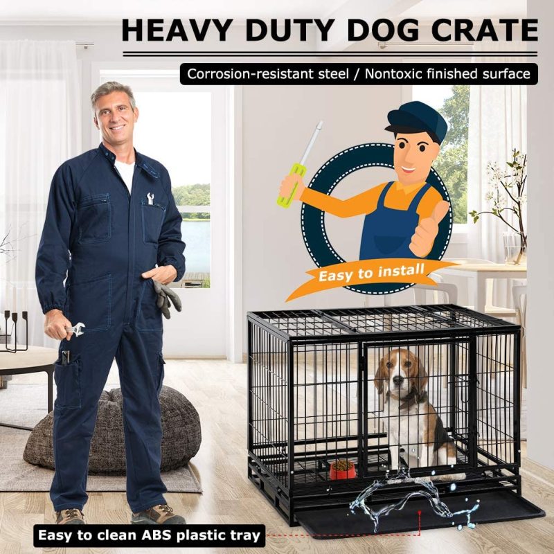 Plastic Tray Double Doors Dog Kennel Pet Playpen Large Dogs Heavy Duty