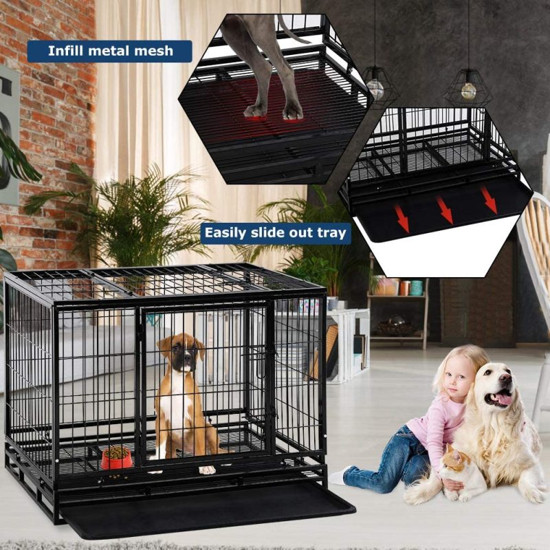 Plastic Tray Double Doors Dog Kennel Pet Playpen Large Dogs Heavy Duty