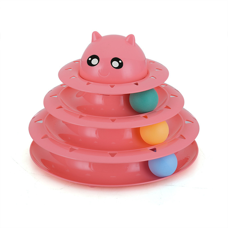 Creative Turntable Cat Toys Happy Circle Track Plastic Disk Funny 3 Layers Detachable Rotatable Design Kitten Tower Cat Toys