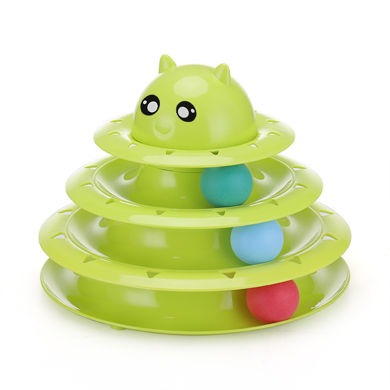 Creative Turntable Cat Toys Happy Circle Track Plastic Disk Funny 3 Layers Detachable Rotatable Design Kitten Tower Cat Toys