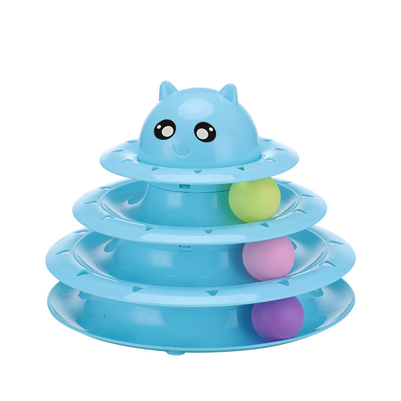 Creative Turntable Cat Toys Happy Circle Track Plastic Disk Funny 3 Layers Detachable Rotatable Design Kitten Tower Cat Toys