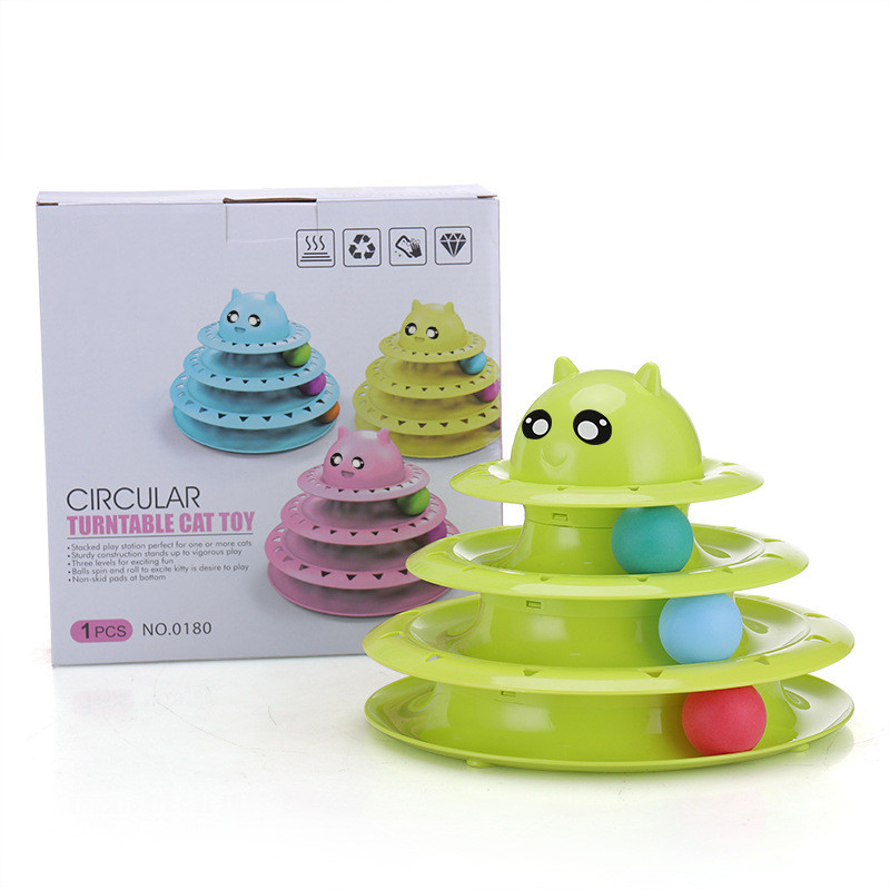 Creative Turntable Cat Toys Happy Circle Track Plastic Disk Funny 3 Layers Detachable Rotatable Design Kitten Tower Cat Toys