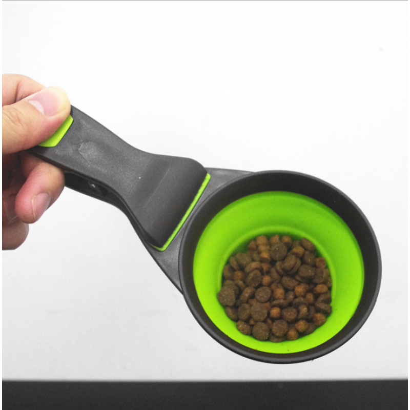 Pet Cat Dog Food Feeder Spoon Folding Sealing Clip Measuring Cup Scoop Bowl Food Spoon