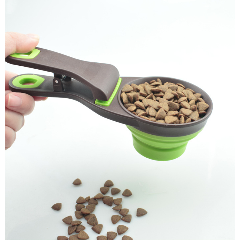 Pet Cat Dog Food Feeder Spoon Folding Sealing Clip Measuring Cup Scoop Bowl Food Spoon