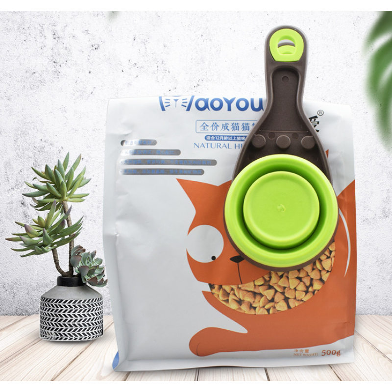 Pet Cat Dog Food Feeder Spoon Folding Sealing Clip Measuring Cup Scoop Bowl Food Spoon