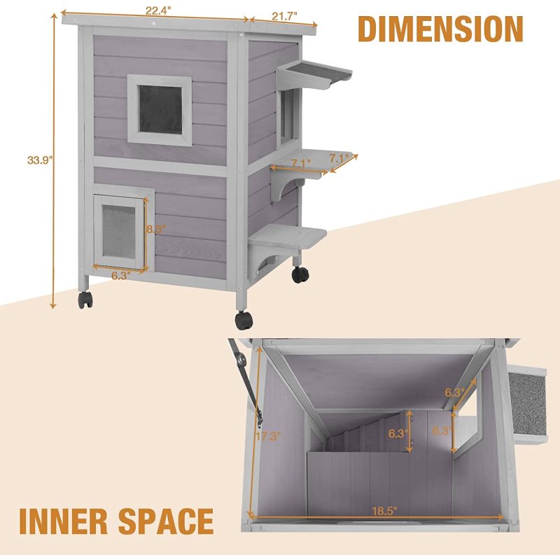 Weatherproof Shelter Cat Outdoor House Wheels for Easy Move