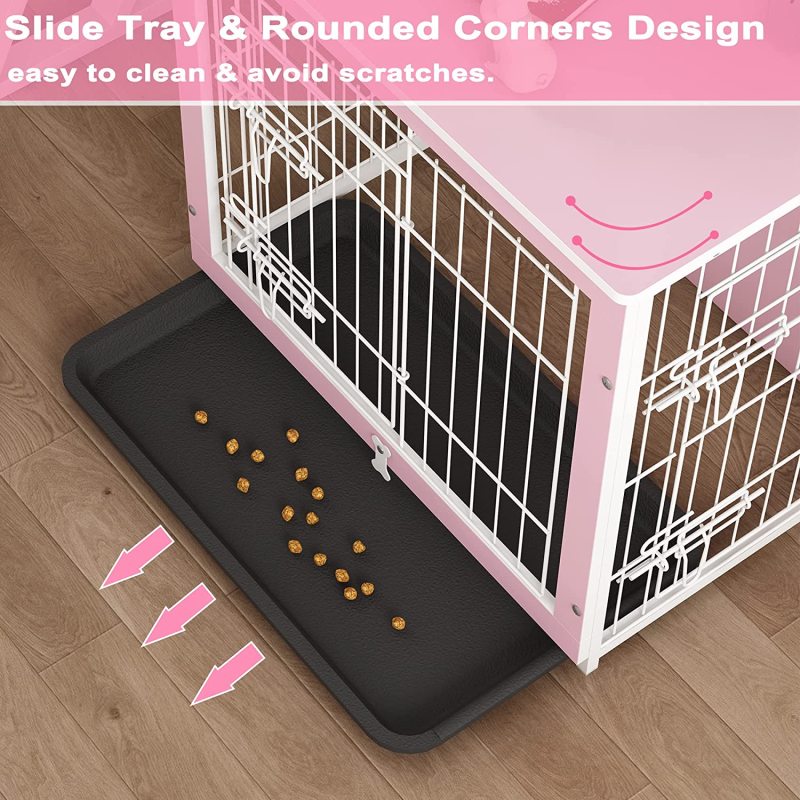Crate Furniture with Cushion&Tray for Small Medium Large Dogs, Dog Crate End Table Furniture Style, Double Doors Decorative Dog