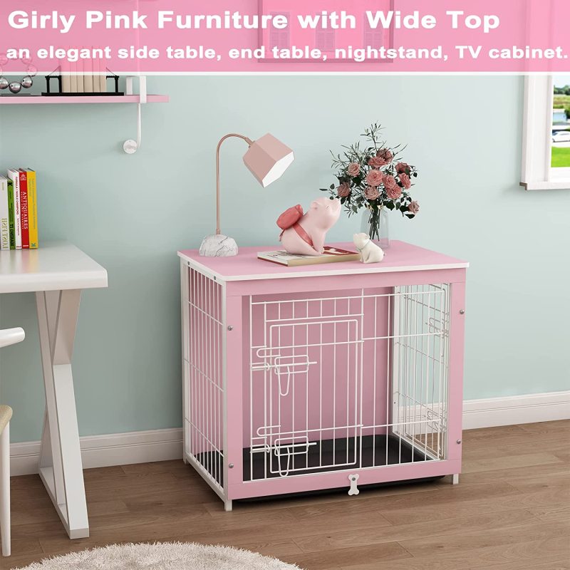 Crate Furniture with Cushion&Tray for Small Medium Large Dogs, Dog Crate End Table Furniture Style, Double Doors Decorative Dog